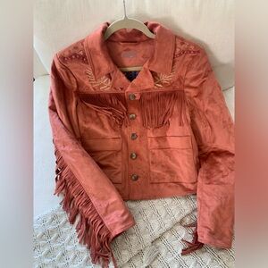 Mother Faux Suede Fringe Jacket w/ Embroidery, Quilted Lining, Size Small, BNWT